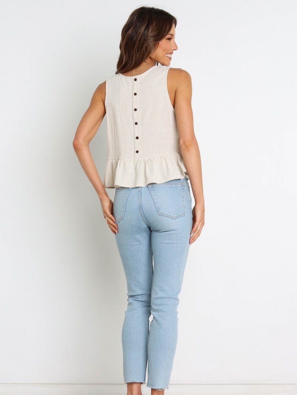 Petal + Pup Acoustic Top beige ivory linen tank peplum smock ruffle womens 4 NWT